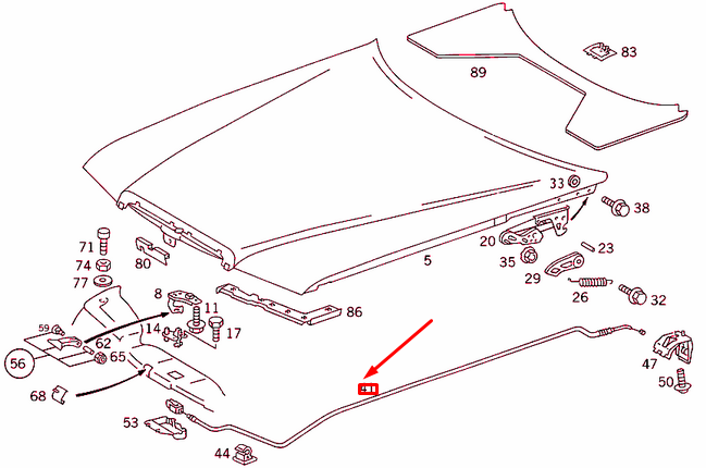 NEW MERCEDES-BENZ E W124 ENGINE HOOD RELEASE CABLE LHD A1248800059 ORIGINAL