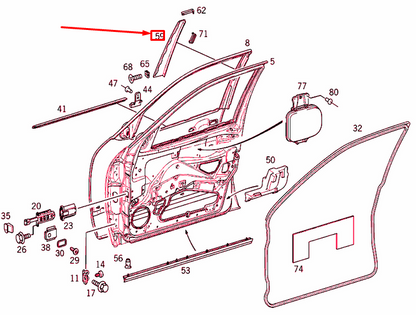 NEW MB E W210 FRONT RIGHT DOOR WINDOW FRAME MOLDING A2106900287 ORIGINAL