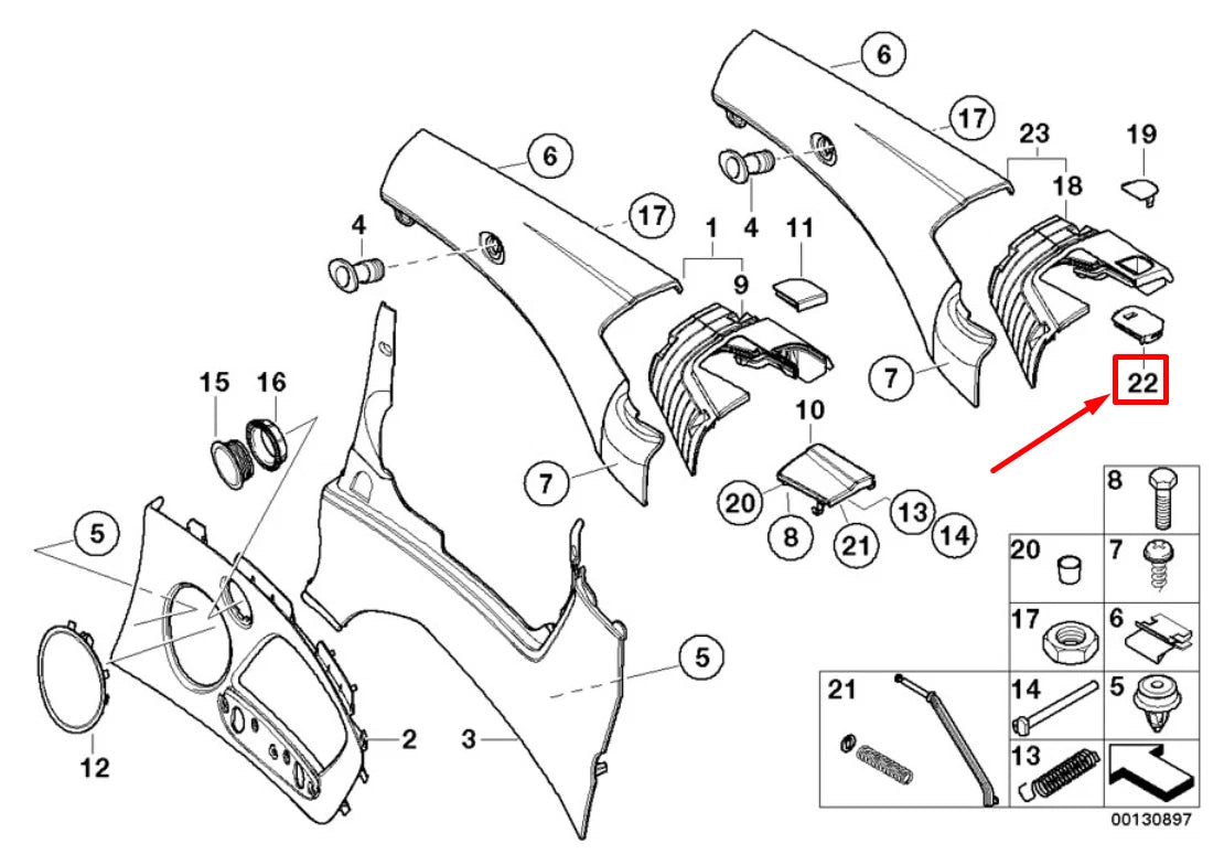 NEW BMW 3 E46 REAR LEFT LATERAL TRIM PANEL ADAPTOR 51437143141 7143141 ORIGINAL