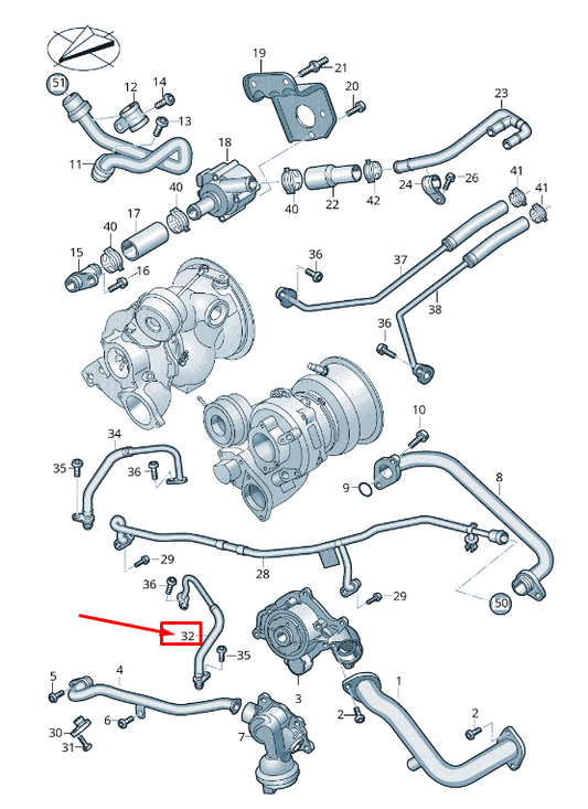 new audi a6 c8 left engine coolant water return hose 06m145947g original
