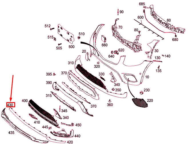 NEW MB GLC COUPE C253 FRONT BUMPER CENTER BOTTOM MOLDING A2538852600 ORIGINAL