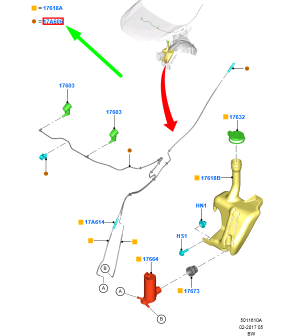new ford ecosport mk2 windshield washer hose 1919691 cn15-17k605-be original