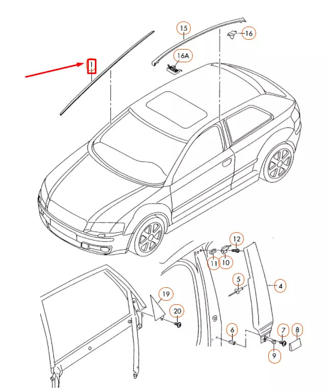 NEW AUDI A3 8P FRONT WINDSHIELD RIGHT WATER DEFLECTOR 8P0854328B01C ORIGINAL