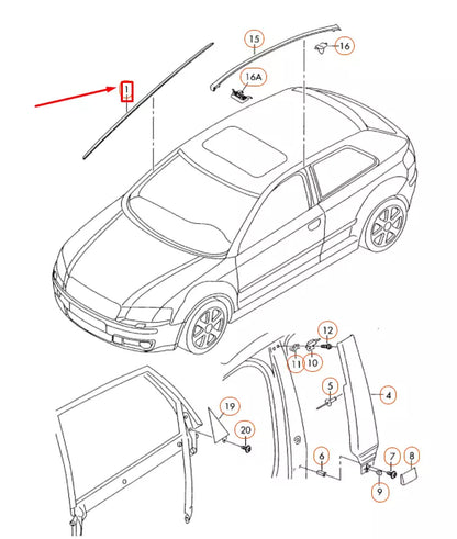 NEW AUDI A3 8P FRONT WINDSHIELD RIGHT WATER DEFLECTOR 8P0854328B01C ORIGINAL