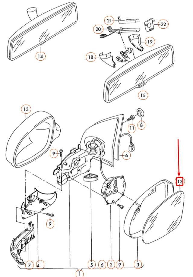NEW VOLKSWAGEN GOLF 1K MK5 FRONT LEFT DOOR MIRROR GLASS LHD 7M3857521F ORIGINAL