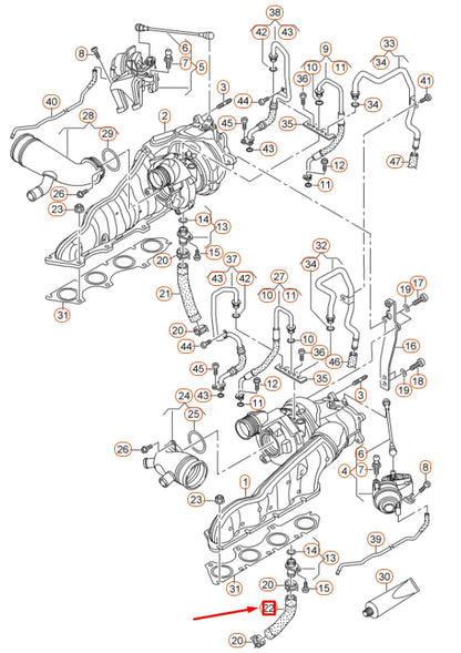 NEW AUDI A6 C7 LEFT SIDE TURBOCHARGER OIL RETURN HOSE 079145743A ORIGINAL