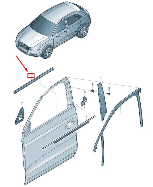 NEW AUDI Q3 8U FRONT RIGHT INNER DOOR WINDOW APERTURE SEAL 8U0837480B