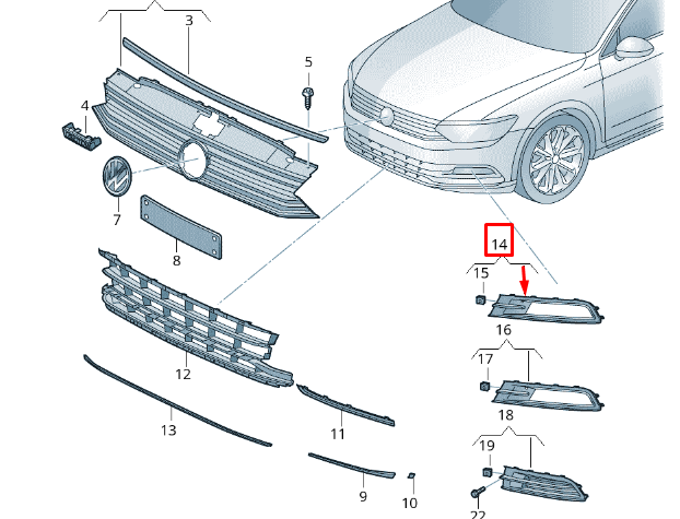 NEW VOLKSWAGEN PASSAT B8 3G2 FRONT RIGHT BUMPER GRILLE 3G08546629B9 ORIGINAL