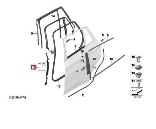 NEW BMW X1 F48 REAR RIGHT DOOR SEAL RUBBER 51357349664 ORIGINAL