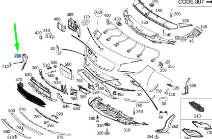 NEW MB CLA C117 FRONT BUMPER RIGHT OUTER SIDE SPOILER A1178858700 ORIGINAL