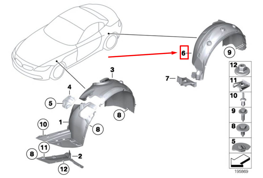 new bmw z4 roadster e89 rear left inner fender 51777191031 7191031 original