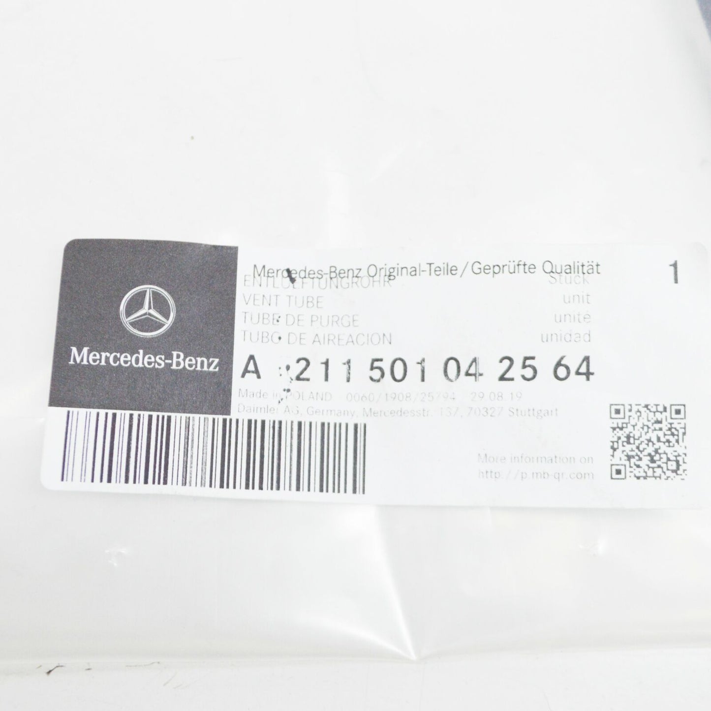 NEW MERCEDES-BENZ E W211 EXPANSION TANK VENT HOSE A2115010425 64 ORIGINAL