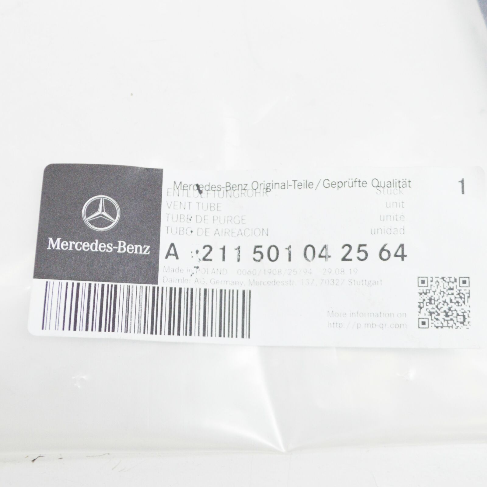 NEW MERCEDES-BENZ E W211 EXPANSION TANK VENT HOSE A2115010425 64 ORIGINAL