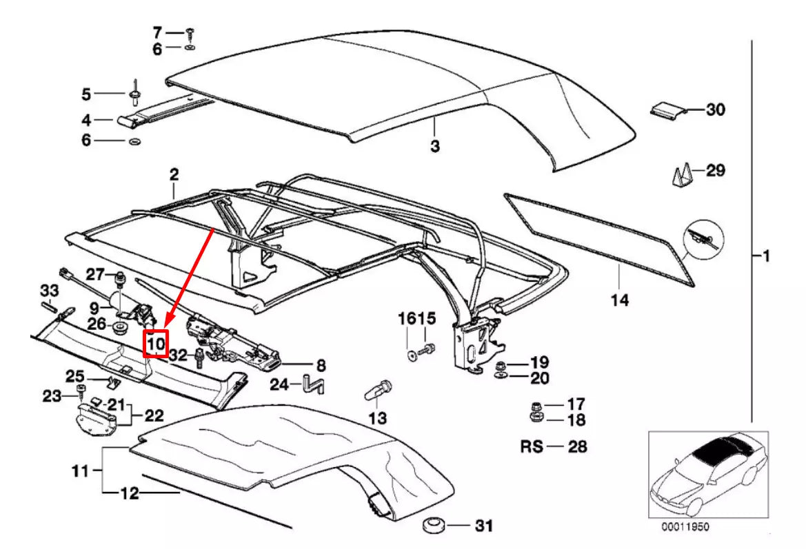 NEW BMW 3 COMPACT E36 CONVERTIBLE TOP LATCH COVER 54348206397 8206397 ORIGINAL