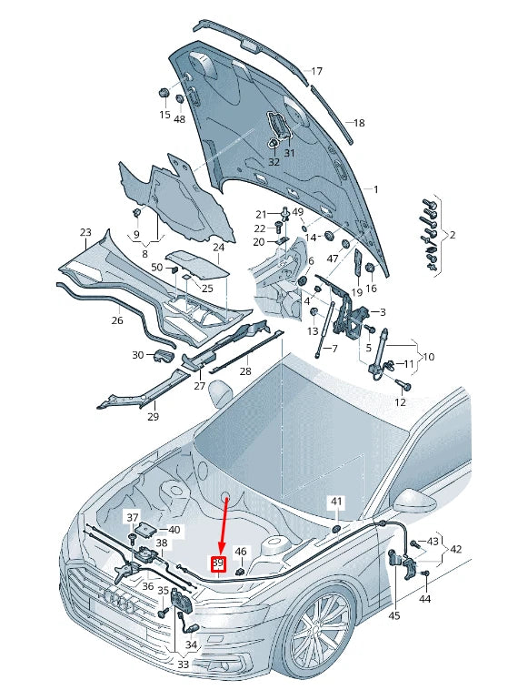 NEW AUDI A8 4N BONNET LOCK CABLE RHD 4N2823535B