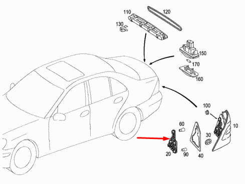 NEW MB C-CLASS W203 REAR LEFT TAILLIGHT BULB HOLDER A2038200177 ORIGINAL