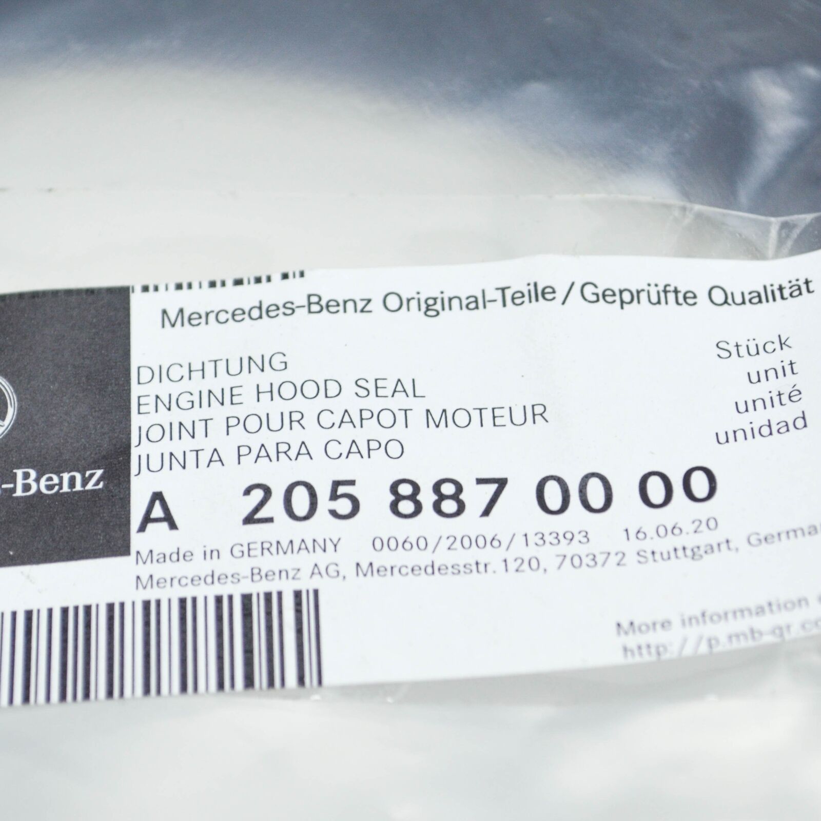 NEW MERCEDES-BENZ C W205 LEFT ENGINE HOOD SEAL A2058870000 ORIGINAL
