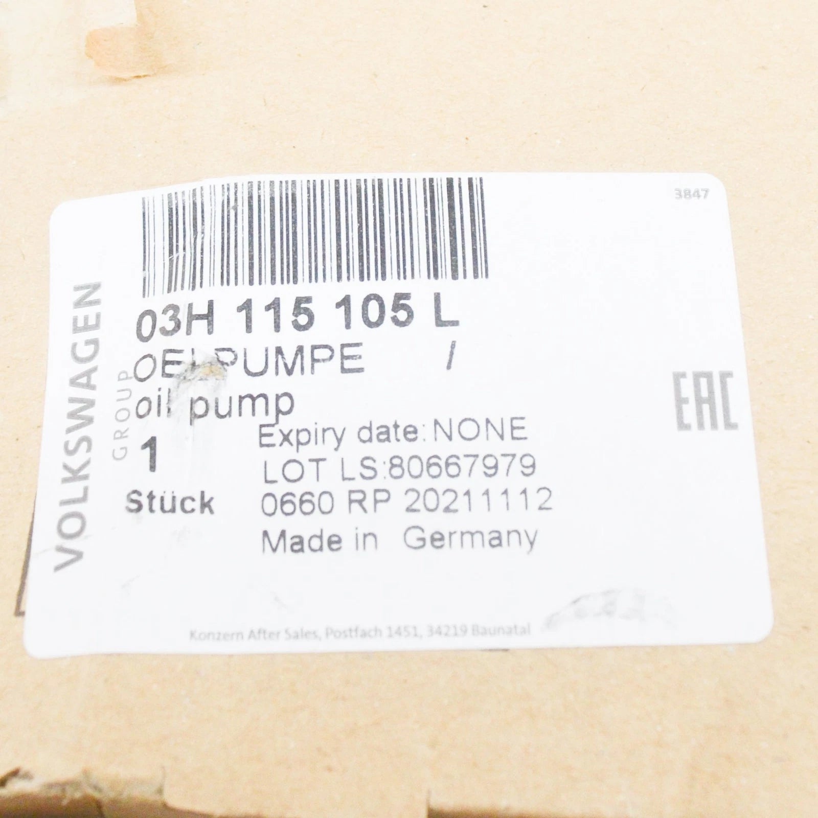 NEW VOLKSWAGEN TOUAREG 7P OIL PUMP 03H115105L ORIGINAL