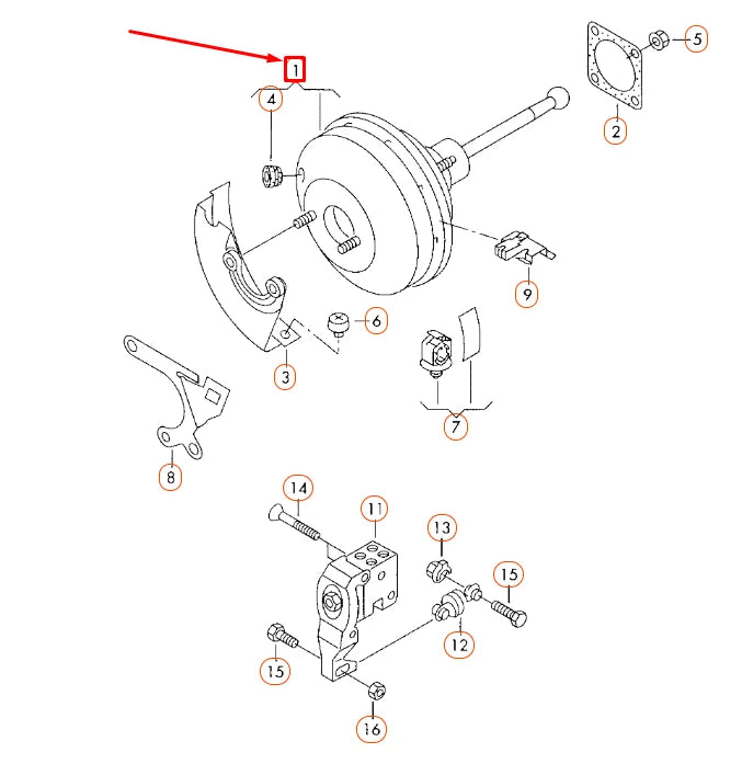 NEW VOLKSWAGEN BEETLE 9C BRAKE SERVO LHD 1J1614106J ORIGINAL