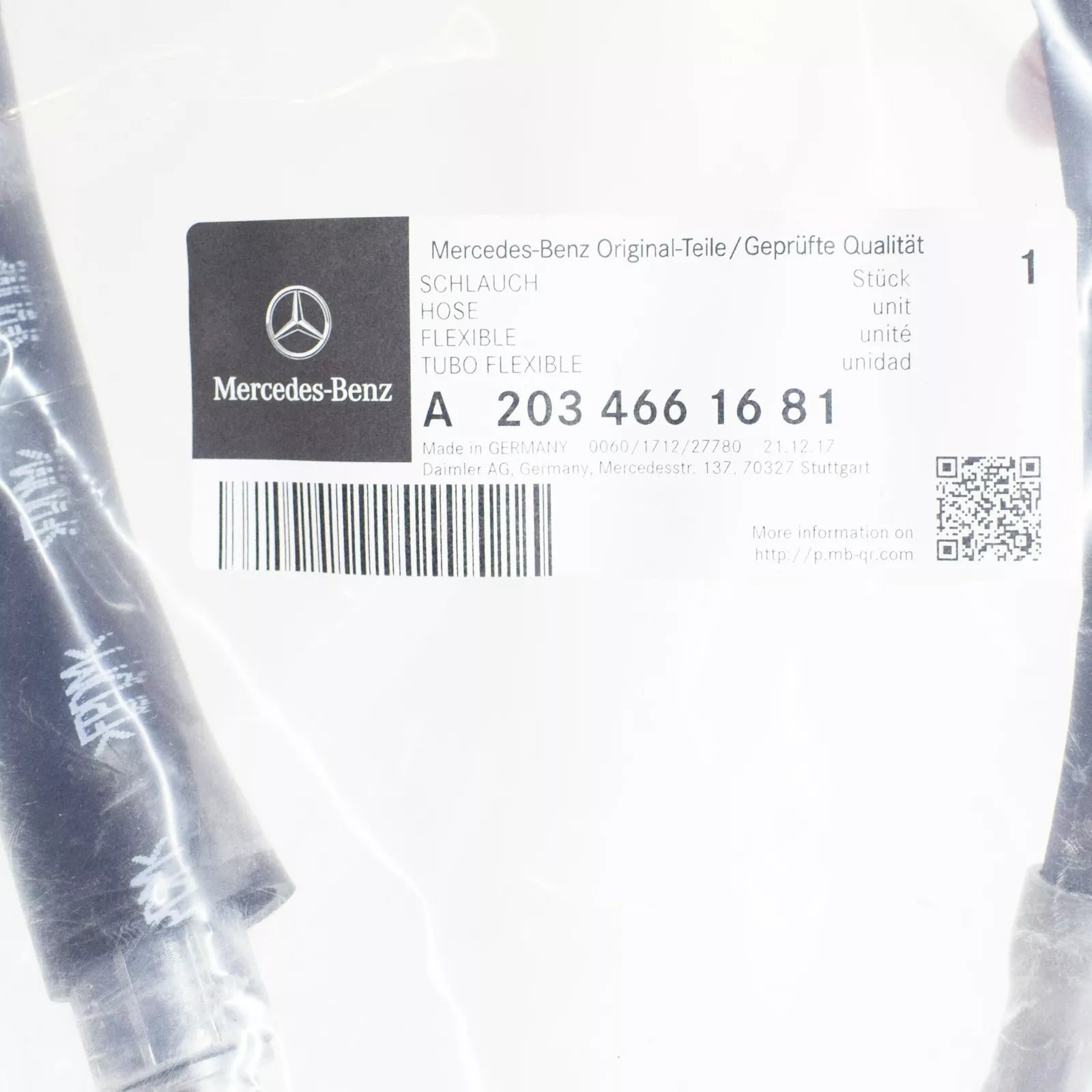 NEW MERCEDES-BENZ C W203 POWER STEERING PRESSURE HOSE LHD A2034661681 ORIGINAL