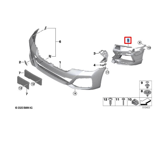 NEW BMW 5 G30 M FRONT RIGHT FOG LIGHT SUPPORT PANEL 51118098676 ORIGINAL