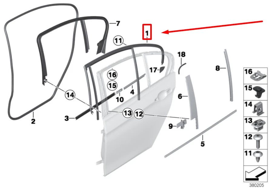 NEW BMW 3 F30 REAR RIGHT DOOR WINDOW GUIDE 7414534 51357414534 ORIGINAL
