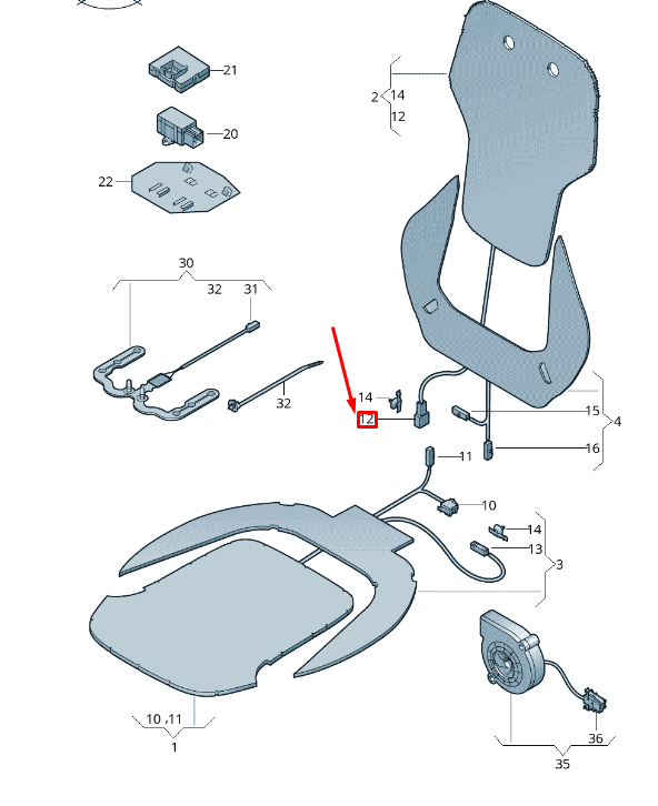new vw touareg 7p front seat heat elem flat contact housing 3c0973332c original