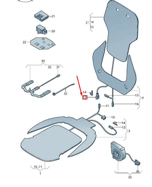 new vw touareg 7p front seat heat elem flat contact housing 3c0973332c original