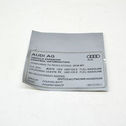 NEW AUDI A4 AVANT B9 EMISSION CONTROL INFORMATION LABEL 8W0010504J ORIGINAL