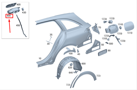 new mercedes-benz c w206 right tank filler recess a2066300200 original