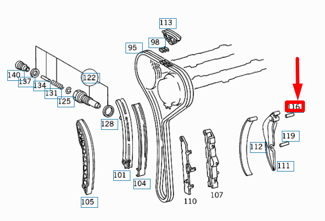 NEW MERCEDES-BENZ E W210 ENGINE TIMING CHAIN GUIDE PIVOT PIN A1040520774