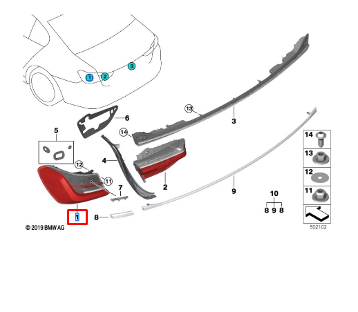 new bmw 7 g11 g12 rear right taillight lamp 63219854641 original