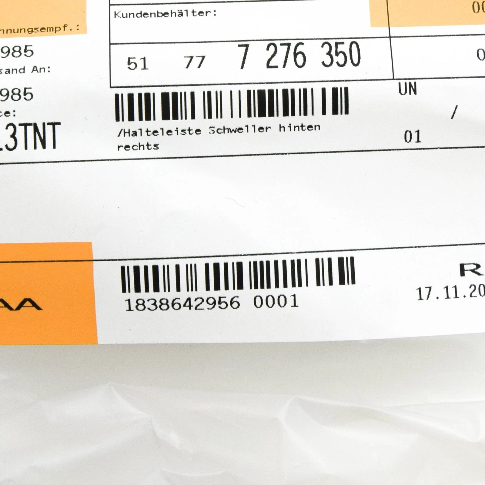 NEW BMW 6 GRAN COUPE F06 REAR RIGHT SIDE SIDESKIRT HOLDER 51777276350 ORIGINAL