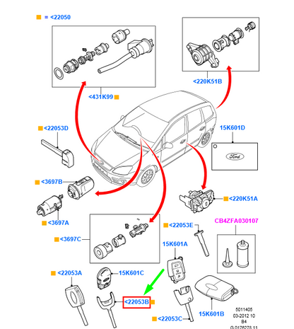 new ford focus mk2 blank key 4505820 3m5a-22053-ja original
