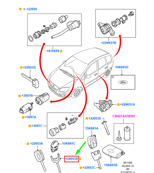 new ford focus mk2 blank key 4505820 3m5a-22053-ja original