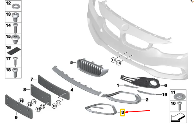 new bmw 4 f32 front bumper right side grille trim 51117294844 original