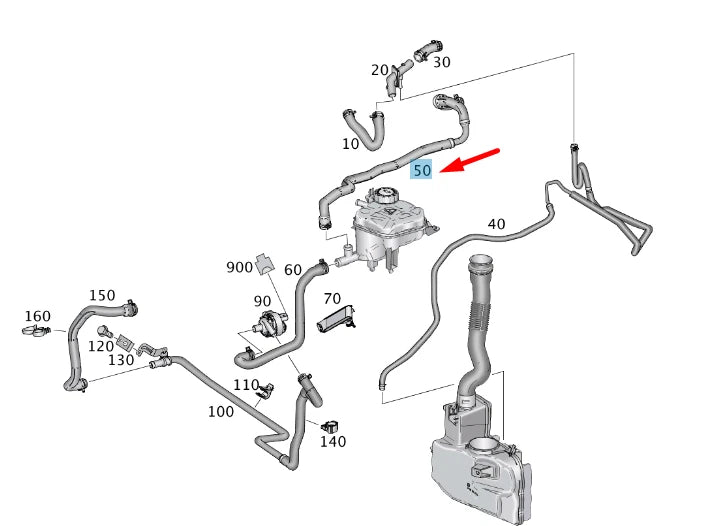 NEW MB GL X166 HEAT EXCHANGER TO EXPANSION TANK HOSE LHD A1668300696