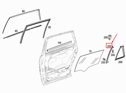 new mercedes-benz r w251 rear right door window divider a2517300219 original