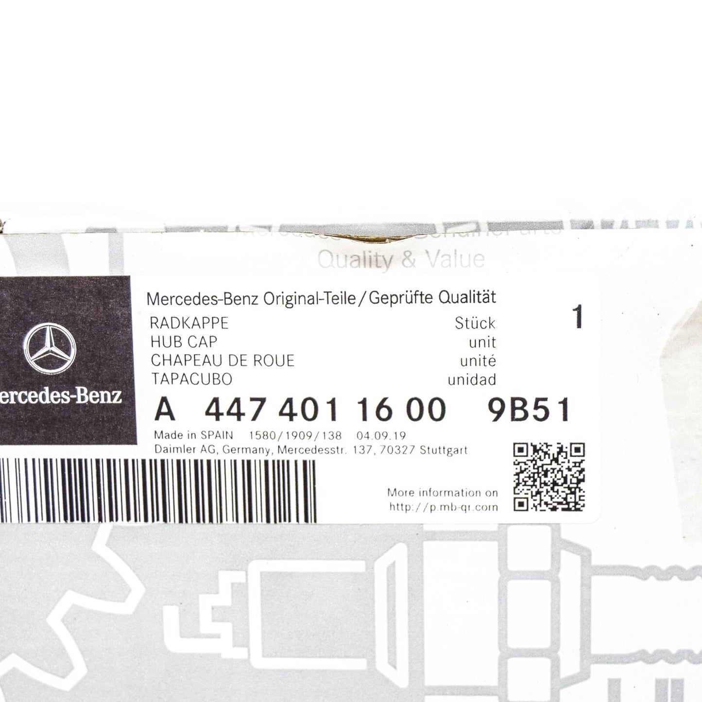 NEW MERCEDES-BENZ VITO W447 WHEEL HUB COVER A44740116009B51 ORIGINAL