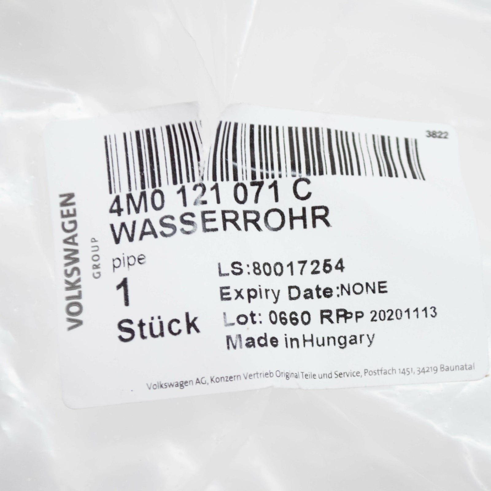 NEW AUDI Q7 4M COOLANT PIPE TUBE 4M0121071C ORIGINAL