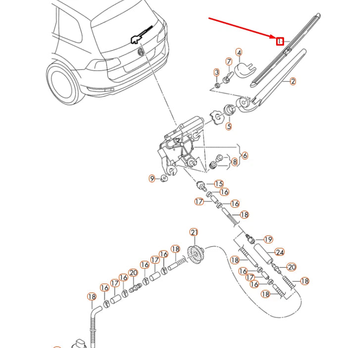 NEW VOLKSWAGEN TOUAREG 7P REAR WINDOW AERO WIPER BLADE 7P6955427 ORIGINAL