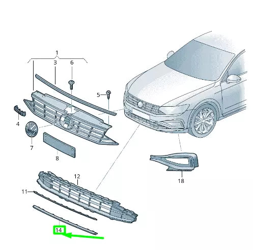 NEW VOLKSWAGEN PASSAT B8 3G FRONT BUMPER LOWER TRIM 3G0853245F3Q7