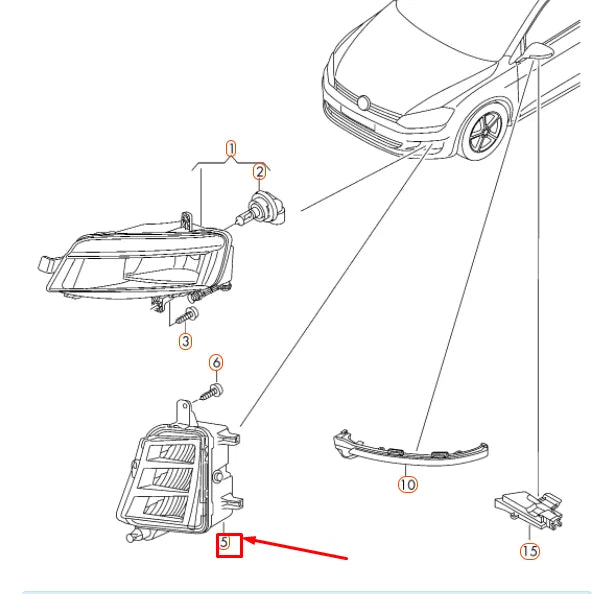 NEW VW GOLF MK7 GTI GTD FRONT RIGHT LED FOG LIGHT 5G0941700 ORIGINAL