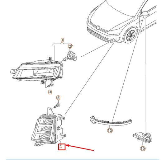 NEW VW GOLF MK7 GTI GTD FRONT RIGHT LED FOG LIGHT 5G0941700 ORIGINAL