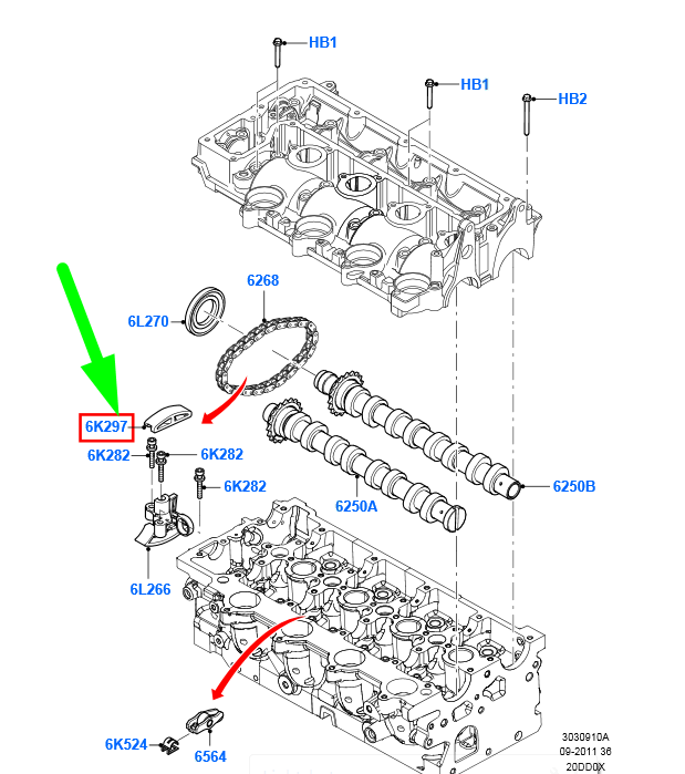 new ford c-max mk1 camshaft timing chain guide 1231977 3m5q-6m256-aa original