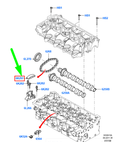 new ford c-max mk1 camshaft timing chain guide 1231977 3m5q-6m256-aa original