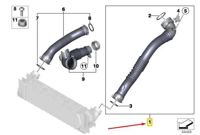 NEW BMW 1 F20 LEFT TURBOCHARGER INTERCOOLER PIPE 7597592 13717597592 ORIGINAL