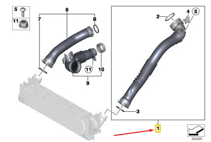 NEW BMW 1 F20 LEFT TURBOCHARGER INTERCOOLER PIPE 7597592 13717597592 ORIGINAL