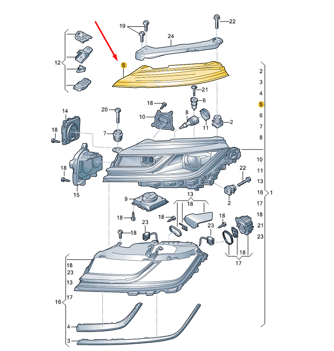 NEW VW ARTEON FRONT RIGHT HEADLIGHT UPPER COVER PANEL 3G8941122 ORIGINAL