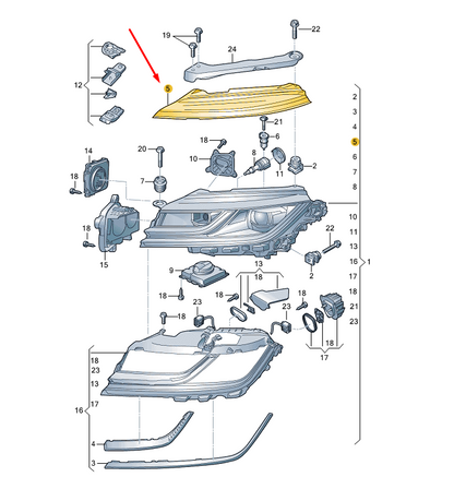 NEW VW ARTEON FRONT RIGHT HEADLIGHT UPPER COVER PANEL 3G8941122 ORIGINAL
